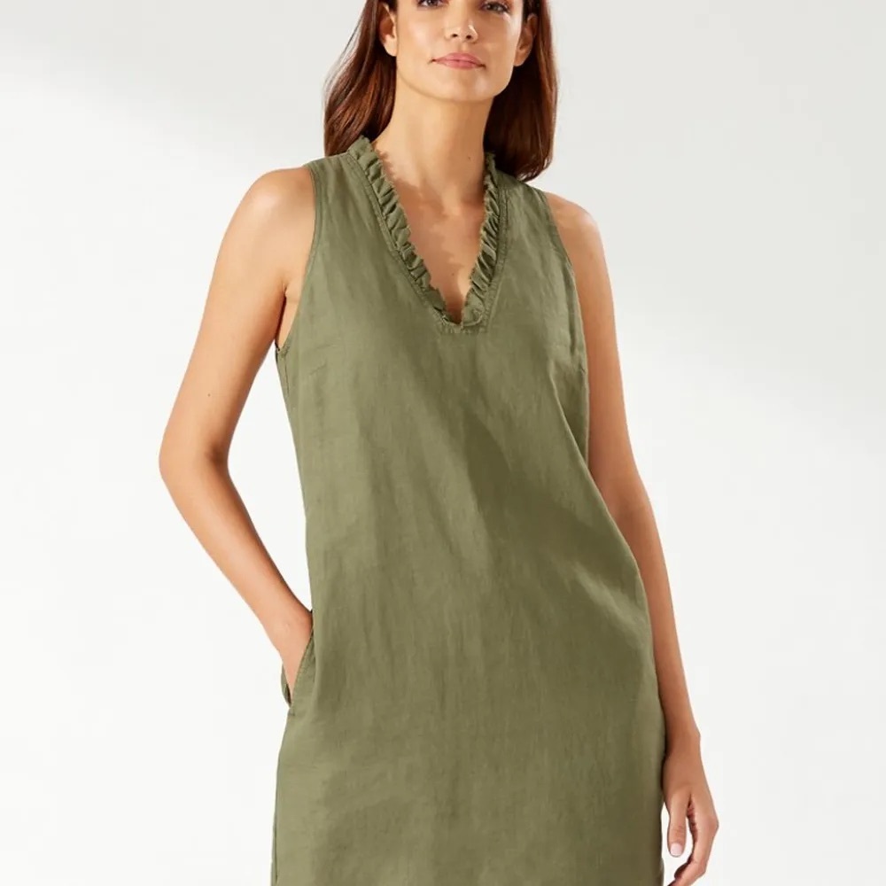Briggs New York Green Ruffle V-Neck Swim Coverup